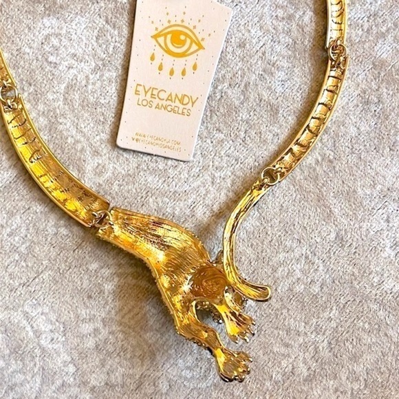 Brand New Eye Candy Gold Tone Crystal Leopard Collar Statement Necklace Jungle - Picture 13 of 15